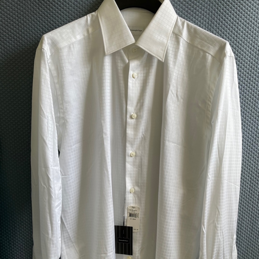 NEW Ermenegildo Zegna White Windowpane Dres Shirt